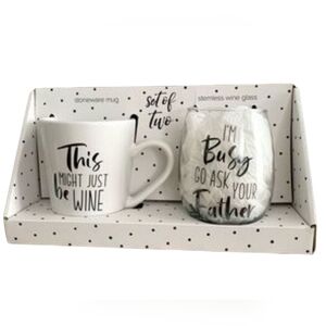 New Home Essentials Stoneware Mug and Stemless Wine Glass Set - White and